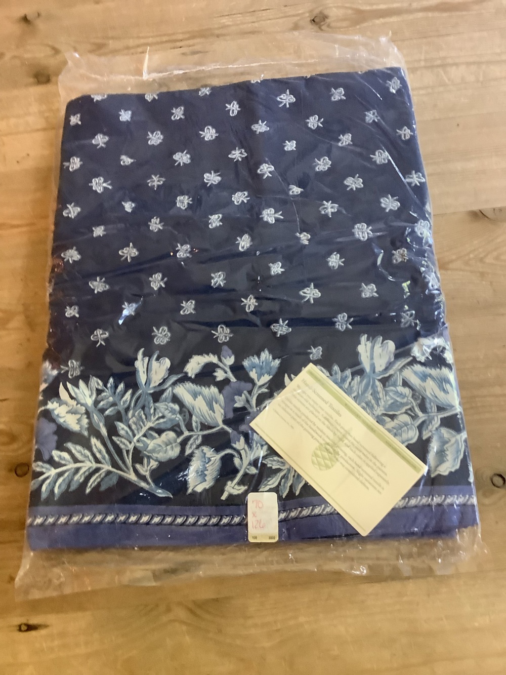 Williams Sonoma Navy and Light Blue Floral Tablecloth